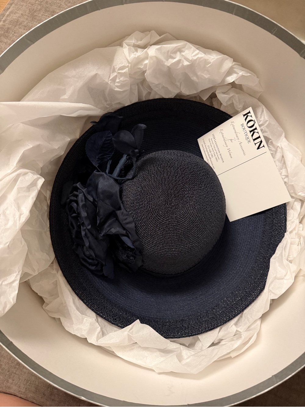 Kokin Boutique Navy Floral Wide-Brim Hat